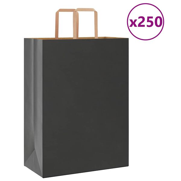 vidaXL Papp&iacute;rspokar 250 stk me&eth; Handf&ouml;ngum Svartir 32x17x44 cm