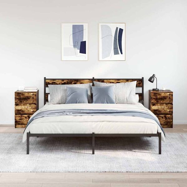 vidaXL Náttborðsskápar með 3 Skúffum 2 stk Reykt Eik 39x35x65 cm