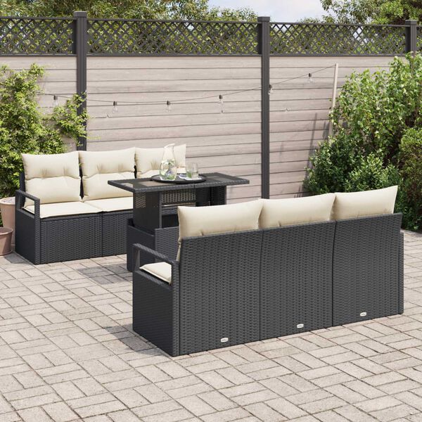 vidaXL Gar&eth;s&oacute;fa sett me&eth; p&uacute;&eth;i me&eth; geymslu 7 pcs Svartur Poly rattan