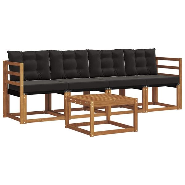 vidaXL &Uacute;ti s&oacute;fasett me&eth; p&uacute;&eth;i 5 pcs N&aacute;tt&uacute;rulegur og svartur