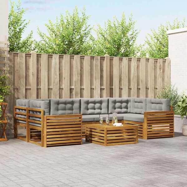 vidaXL &Uacute;ti s&oacute;fasett me&eth; p&uacute;&eth;i 7 pcs N&aacute;tt&uacute;rulegt og Lj&oacute;st Gr&aacute;tt