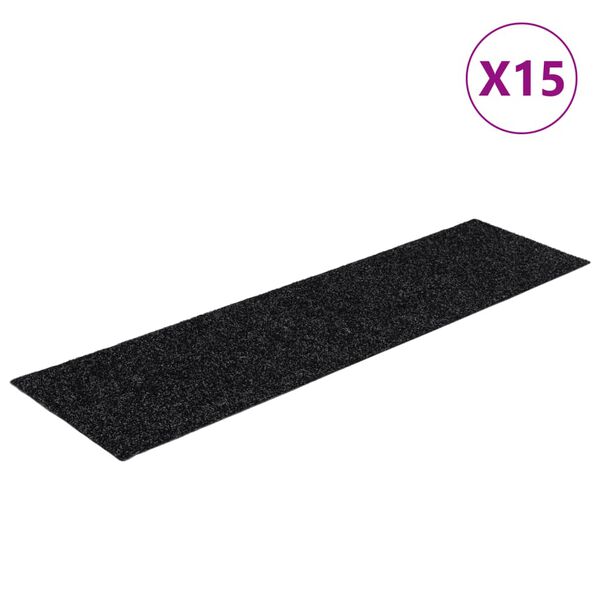 vidaXL Stigamottur sjálflímandi 15 stk 76x20 cm svartar rétthyrndar
