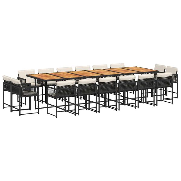 vidaXL 17 Stk. Gar&eth;h&uacute;sgagnasett me&eth; P&uacute;&eth;um P&oacute;l&yacute;rattan Svart