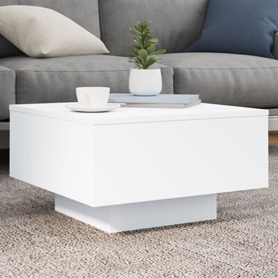 vidaXL Sófaborð með LED-ljósum Hvítt 55x55x31 cm