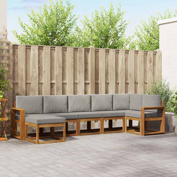 vidaXL &Uacute;ti s&oacute;fasett me&eth; p&uacute;&eth;i 7 pcs N&aacute;tt&uacute;rulegt og Lj&oacute;st Gr&aacute;tt