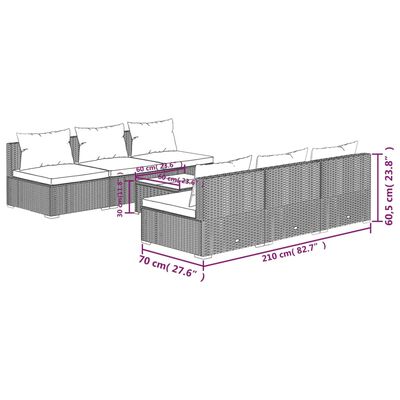 vidaXL 7 Hluta Garðhúsgagnasett með Sessum Pólýrattan Brúnt