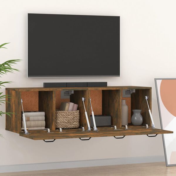 vidaXL Veggsk&aacute;par 2 stk. Reyklitu&eth; Eik 80x35x36,5 cm Samsettur Vi&eth;ur