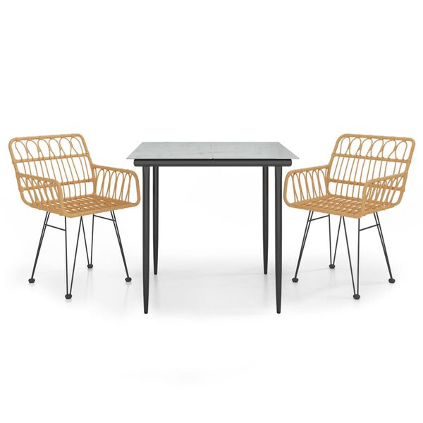 vidaXL 3 Hluta Garðborðstofusett Pólýrattan