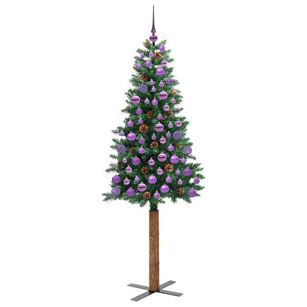 vidaXL Mjótt jólatré með 300 LED Grænn 180 cm PVC og solid furuvið