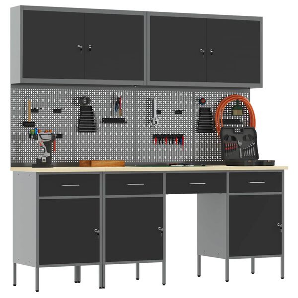 vidaXL Vinnusk&aacute;pur me&eth; sk&uacute;ffu 10 pcs Svartur Vinnslutr&eacute; og st&aacute;li