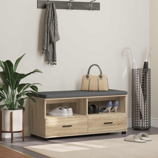 vidaXL Hallarbekk me&eth; p&uacute;&eth;i me&eth; sk&uacute;ffu Sonoma Eik 100 x 38 x 46 cm