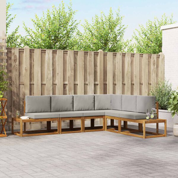 vidaXL &Uacute;ti s&oacute;fasett me&eth; p&uacute;&eth;i 6 Stykki N&aacute;tt&uacute;rulegt og Lj&oacute;st Gr&aacute;tt