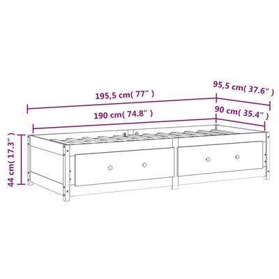 vidaXL Svefnsófi án Dýnu Hvítt Gegnheil Fura 90X190 cm Einbreið