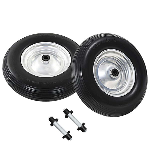 vidaXL Hj&oacute;l &aacute; Hj&oacute;lb&ouml;rur 2 stk. me&eth; &Ouml;xlum Gegnheilt PU 4.00-8 390 mm