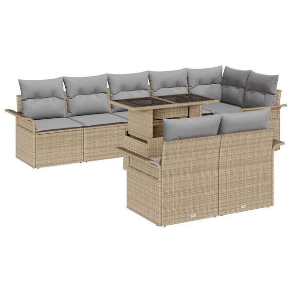vidaXL Gar&eth;s&oacute;fa sett me&eth; p&uacute;&eth;i 9 pcs Drapplita&eth;ur Poly rattan