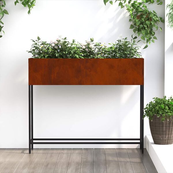 vidaXL Upphleypt gar&eth;gr&oacute;&eth;urpottur Rusty 100 x 26 x 82 cm Ve&eth;ra&eth; st&aacute;l