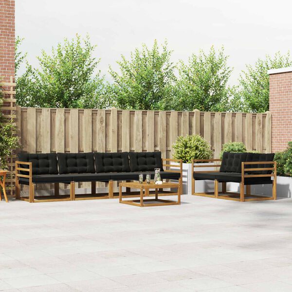 vidaXL &Uacute;ti s&oacute;fasett me&eth; p&uacute;&eth;i 7 pcs N&aacute;tt&uacute;rulegur og svartur