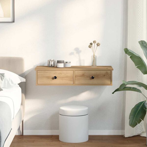 vidaXL vegghilla me&eth; sk&uacute;ffum Artisian Oak 80x34x17 cm Verkfr&aelig;&eth;ivi&eth;ur