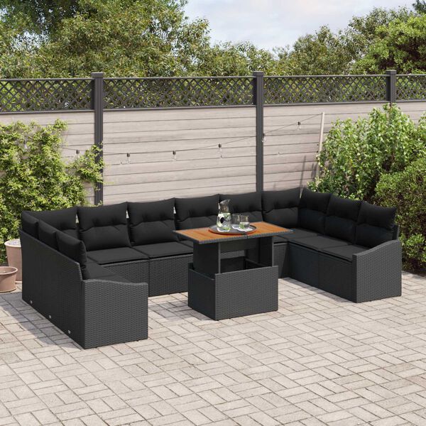 vidaXL Gar&eth;s&oacute;fa sett me&eth; geymslu 11 pcs Svartur Poly rattan
