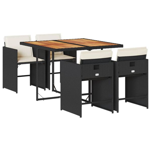 vidaXL 5 Hluta Gar&eth;bor&eth;stofusett me&eth; Sessum Svart P&oacute;l&yacute;rattan