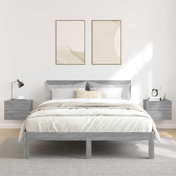 vidaXL N&aacute;ttbor&eth; 2 stk. Gr&aacute;tt Sonoma 40x30x30 cm Samsettur Vi&eth;ur