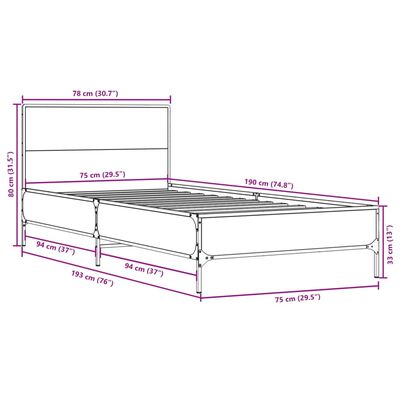 vidaXL Rúmgrind án Dýnu Reyktóna Eikarlitur 75x190 cm