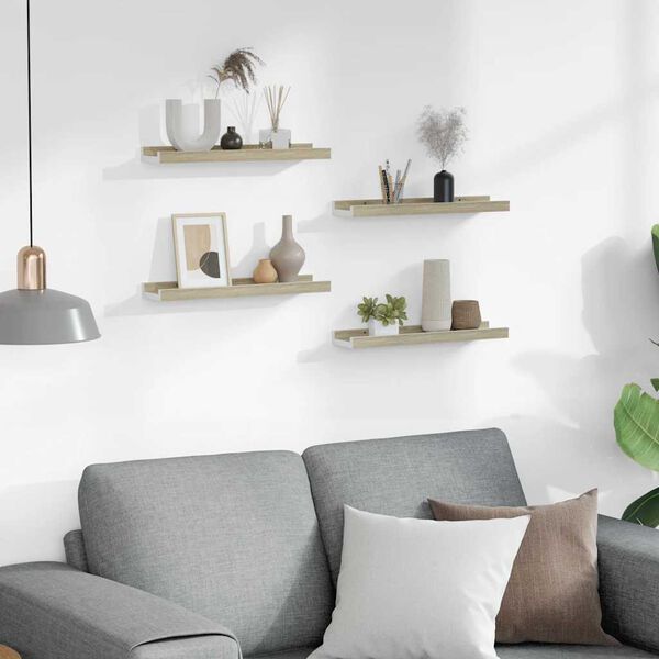 vidaXL Vegghillur 4 stk. Hv&iacute;tar og Sonoma Eikarlita&eth;ar 40x9x3 cm