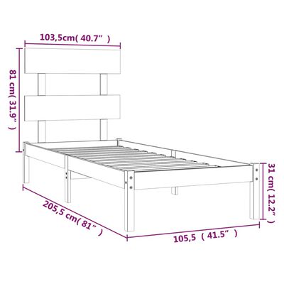 vidaXL Rúmgrind Hvít Gegnheil Viður 100x200 cm