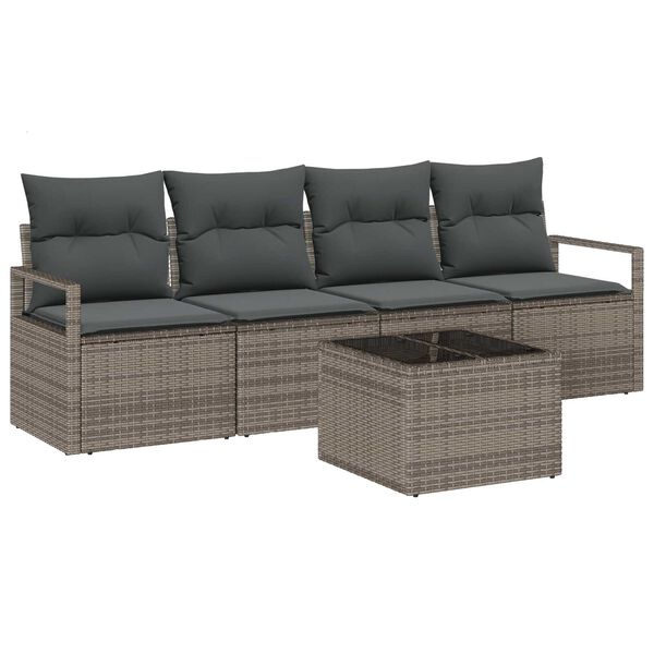 vidaXL Gar&eth;s&oacute;fa sett 5 pcs Gr&aacute;r 55 x 55 x 37 cm p&oacute;l&yacute;rattan