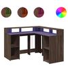 vidaXL Skrifbor&eth; me&eth; LED-lj&oacute;sum Br&uacute;n Eik 130x130x91 cm Samsettur Vi&eth;ur