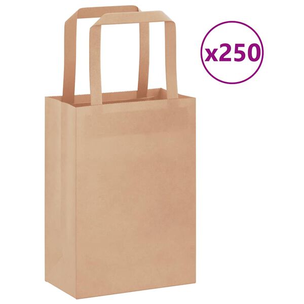 vidaXL Papp&iacute;rspokar 250 stk me&eth; Handf&ouml;ngum Br&uacute;nir 15x8x21 cm