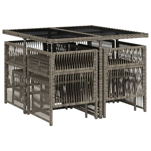 vidaXL 9 Parta Gar&eth;h&uacute;sgagnasett me&eth; Sessum P&oacute;l&yacute;rattan Gr&aacute;tt