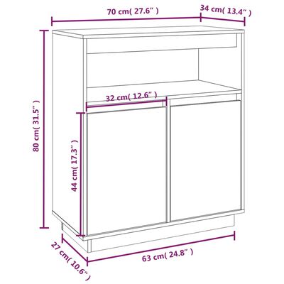 vidaXL Skenkur Grár 70x34x80 cm Gegnheil Fura