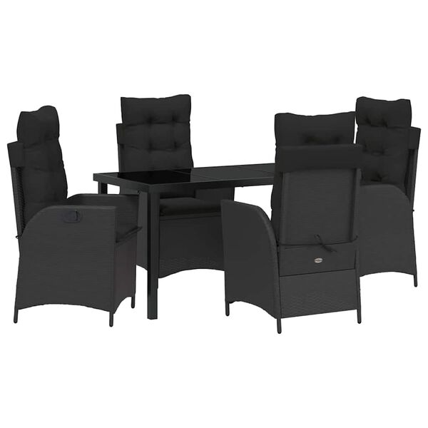 vidaXL Gar&eth;ur bor&eth;sett me&eth; p&uacute;&eth;i 5 pcs Svartur p&oacute;l&yacute;rattan