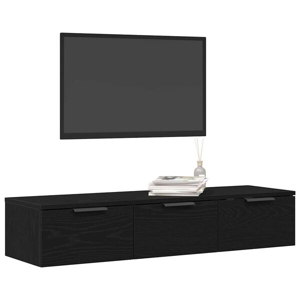 vidaXL Veggskápur Svartur Eik 102 x 30 x 20 cm Samsettur viður