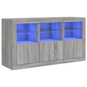 vidaXL Skenkur me&eth; LED Lj&oacute;sum Gr&aacute;tt Sonoma 123x37x67 cm