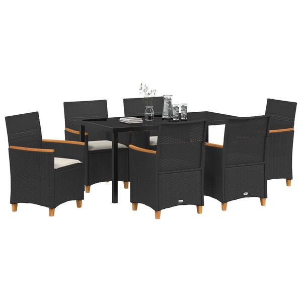 vidaXL Gar&eth;ur bor&eth;sett 7 pcs Svartur p&oacute;l&yacute;rattan