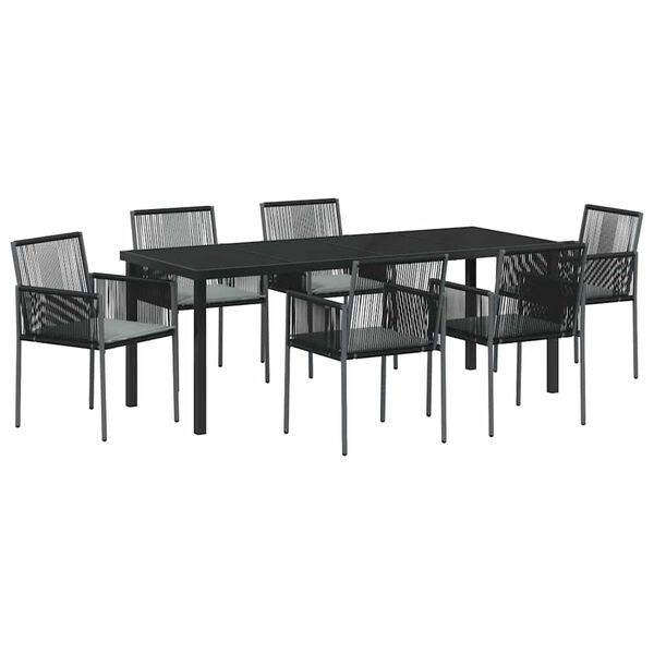 vidaXL Gar&eth;ur bor&eth;sett 7 pcs Svartur PE rattan