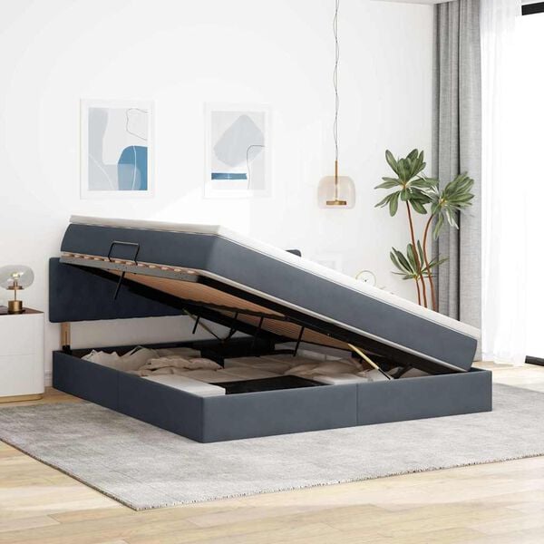 vidaXL R&uacute;m me&eth; geymslur&yacute;mi og LED me&eth; led D&ouml;kk gr&aacute; 180 x 200 cm Flauel