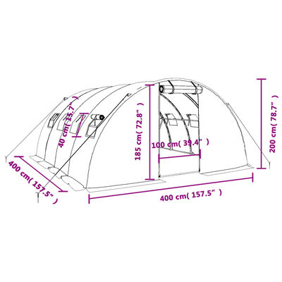 vidaXL Gróðurhús með Stálgrind Hvítt 16 m² 4x4x2 m