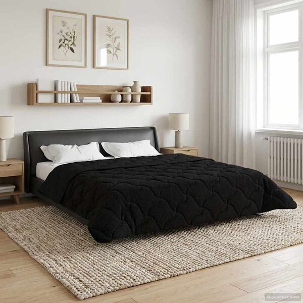vidaXL Full &aacute;rs d&yacute;na Svartur 220 x 240 cm Microfiber og Teddy f&oacute;&eth;ri&eth;