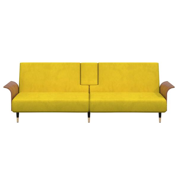 vidaXL svefnsófi með bollahöfum Yellow Velvet