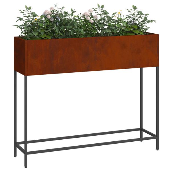 vidaXL Upphleypt gar&eth;gr&oacute;&eth;urpottur Rusty 100 x 26 x 82 cm Ve&eth;ra&eth; st&aacute;l