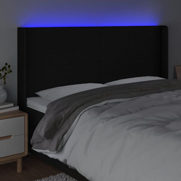 vidaXL LED h&ouml;fu&eth;gafl Svart 203x16x118/128 cm Efni