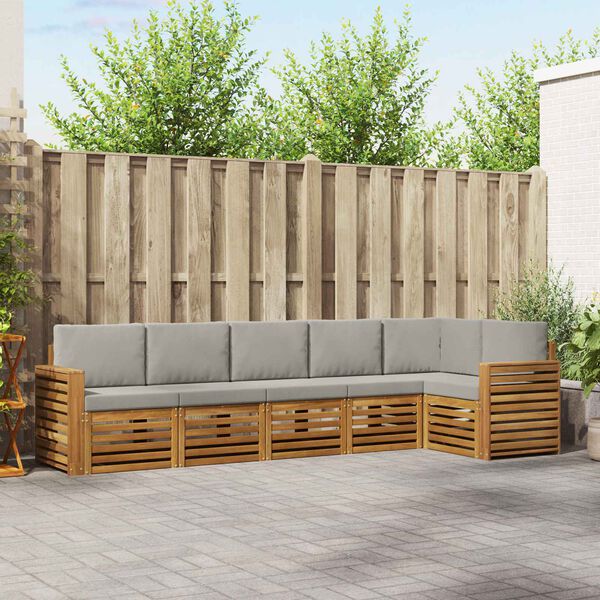 vidaXL Sofav&ouml;ruuppsettning me&eth; p&uacute;&eth;i 6 pcs N&aacute;tt&uacute;rulegt og Lj&oacute;st Gr&aacute;tt