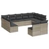 vidaXL 11 Hluta Gar&eth;s&oacute;fasett me&eth; Sessum Lj&oacute;sgr&aacute;tt P&oacute;l&yacute;rattan