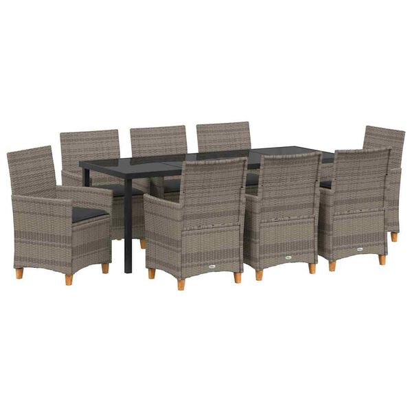 vidaXL Gar&eth;ur bor&eth;sett 9 pcs Gr&aacute;r p&oacute;l&yacute;rattan