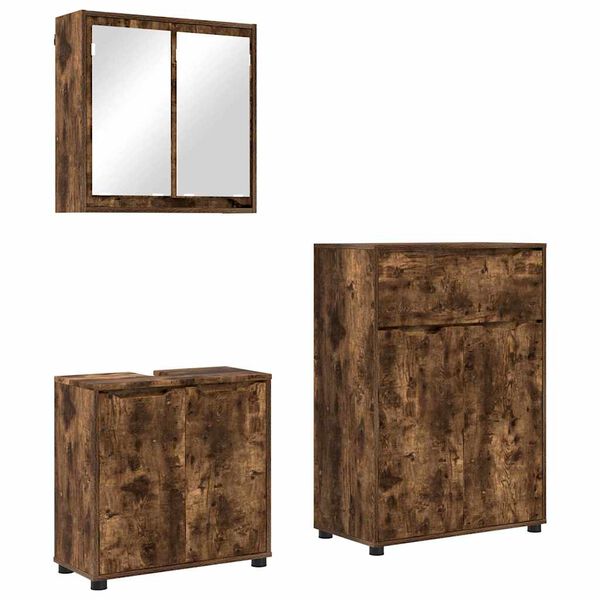 vidaXL Ba&eth;herbergismublasett me&eth; sk&uacute;ffu 3 pcs Rau&eth;-eik Samsettur vi&eth;ur