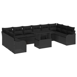 vidaXL Gar&eth;s&oacute;fa sett me&eth; p&uacute;&eth;i me&eth; kodda 11 pcs Svartur Poly Rattan