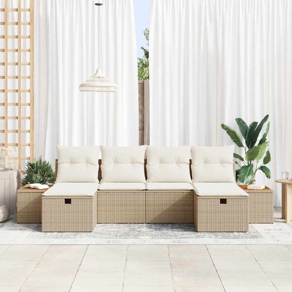 vidaXL Gar&eth;s&oacute;fa sett me&eth; kodda 6 pcs Drapplita&eth;ur Poly rattan